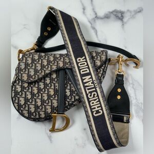 Pre loved Dior saddle bag blue grey monogram jacquard